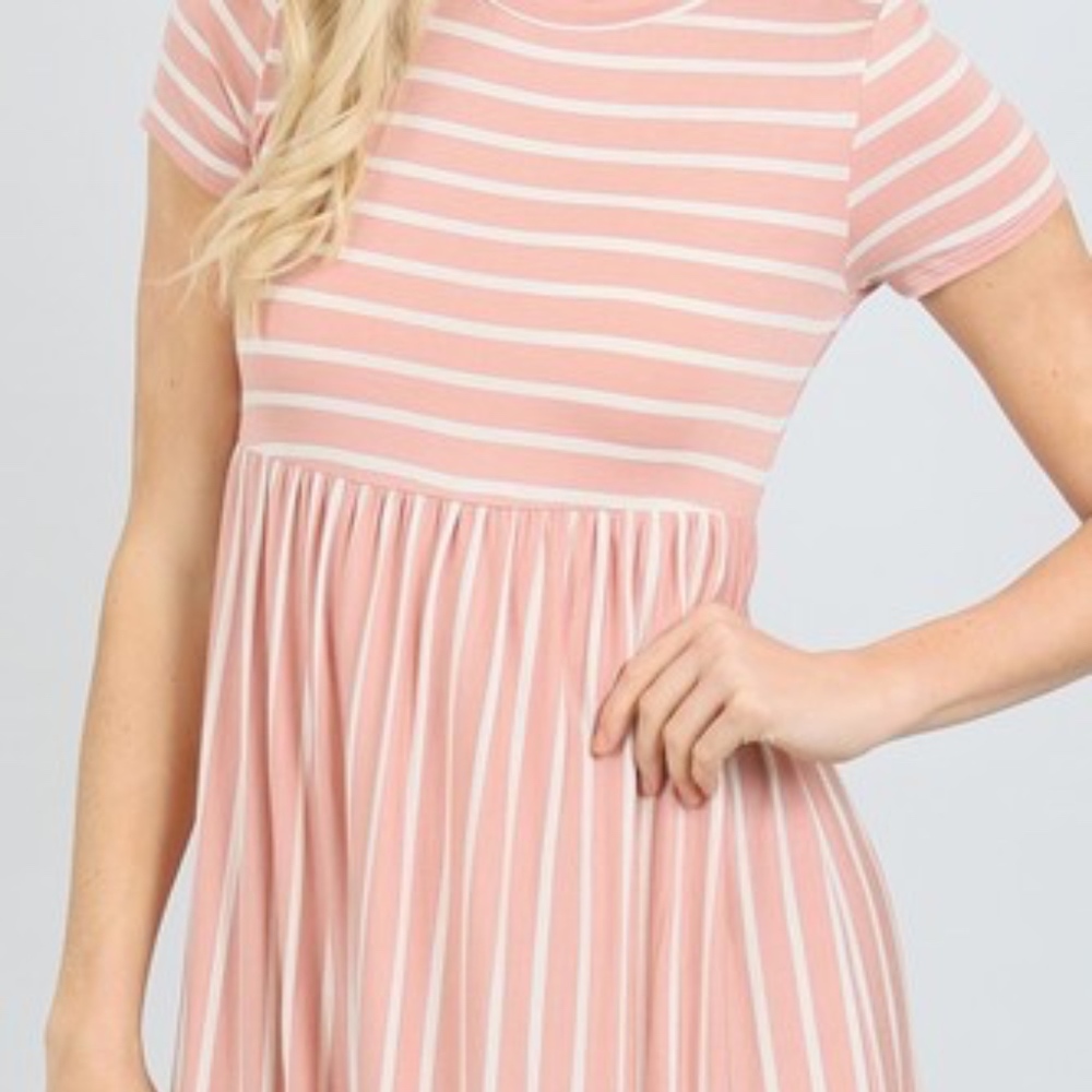 Blush Pink Striped Short Sleeve Dress - Picture 2 of 8
